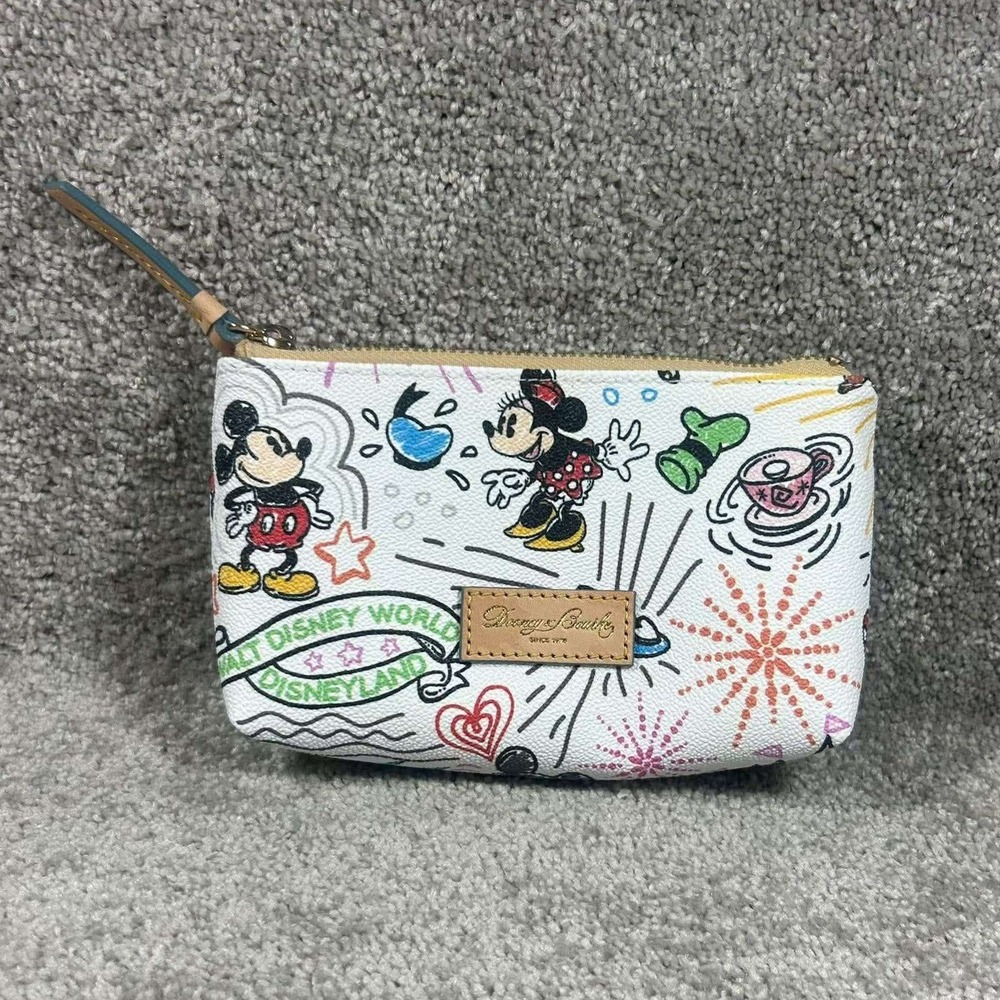 Dooney & Bourke Disney Parks Sketch Cosmetic Bag White Multi Mickey Minnie - Picture 1 of 7